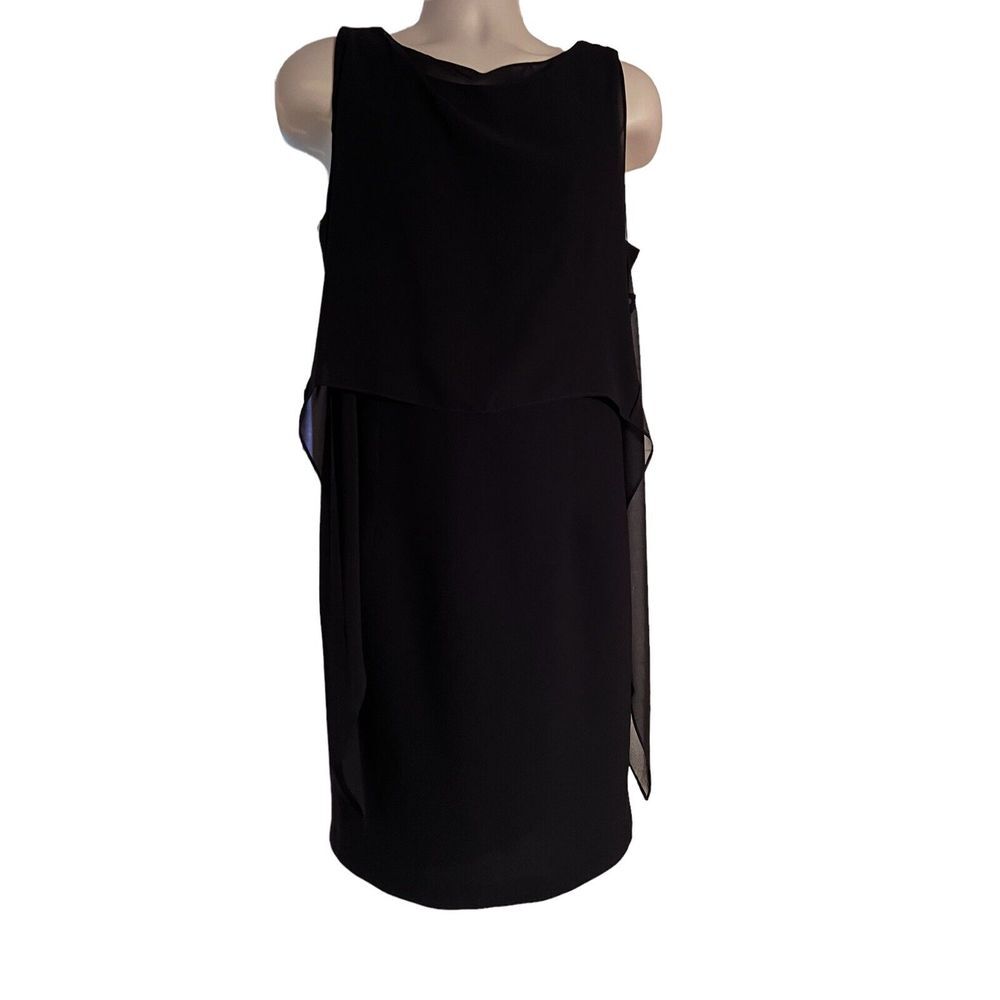 Talbots Dress Sleeveless Black Crepe With Chiffon Draping‎ Size  14